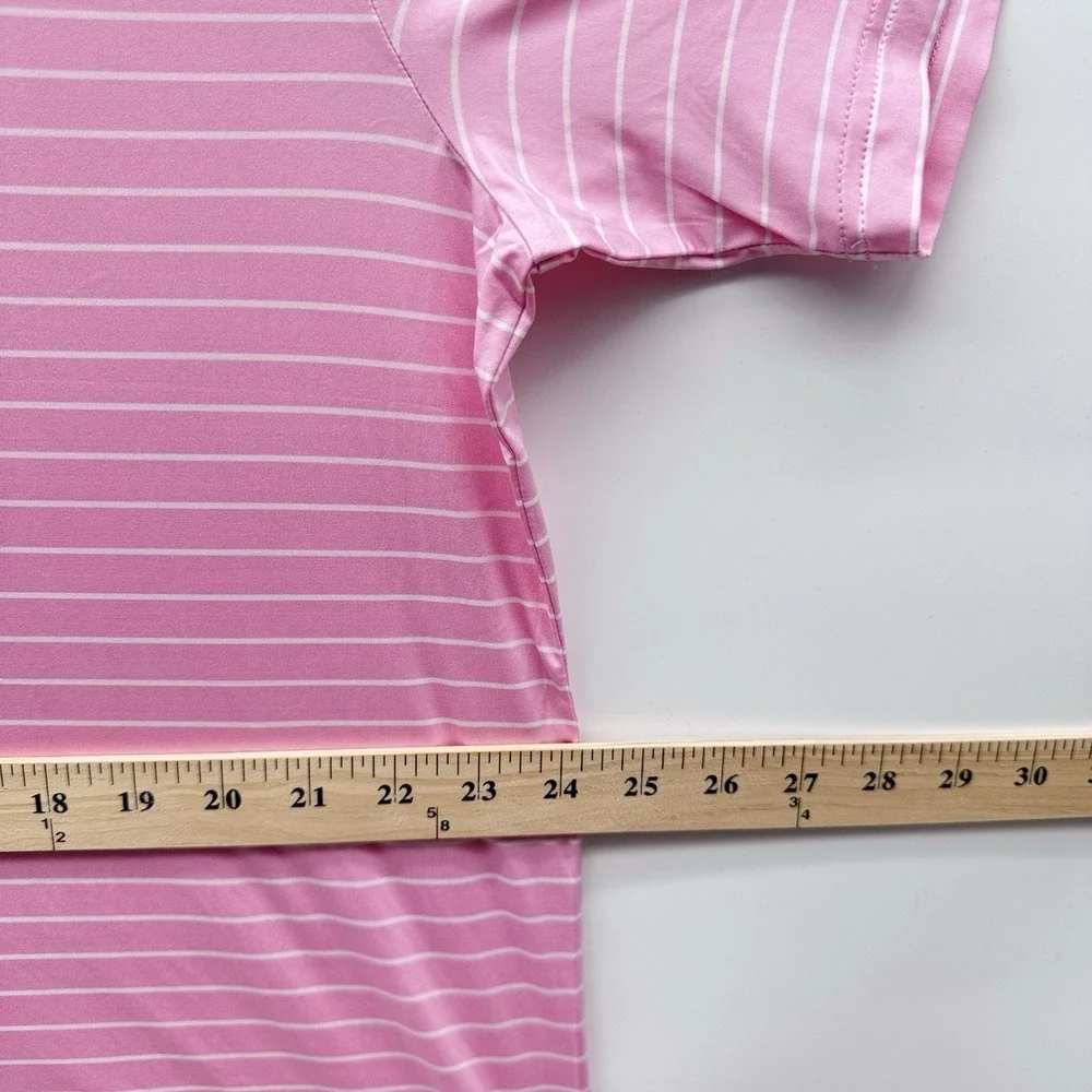Ralph Lauren RLX Golf M2 Polo Shirt Short Sleeve Striped Pink/White SZ Large NWT